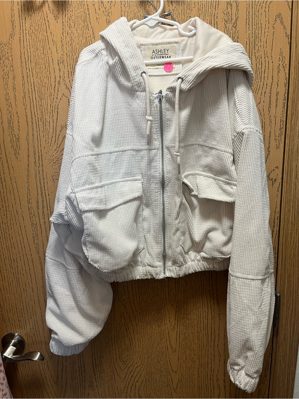 Ashley ivory cropped Hooded Bomber Jacket